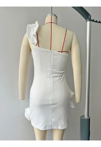 Vestido feminino de verão com cintura pod, ombro único, bolsa no peito, saia quadril, moda casual, maxi vestido para mulheres