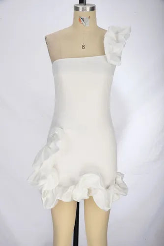 Vestido feminino de verão com cintura pod, ombro único, bolsa no peito, saia quadril, moda casual, maxi vestido para mulheres