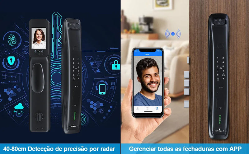 Fechadura facial 3D inteligente Intelar X3 Tuya Monitor de segurança facial e de câmera Impressão digital inteligente Senha Desbloqueio de chave biométrica