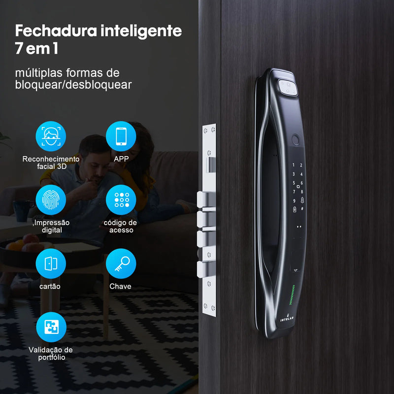 Fechadura facial 3D inteligente Intelar X3 Tuya Monitor de segurança facial e de câmera Impressão digital inteligente Senha Desbloqueio de chave biométrica